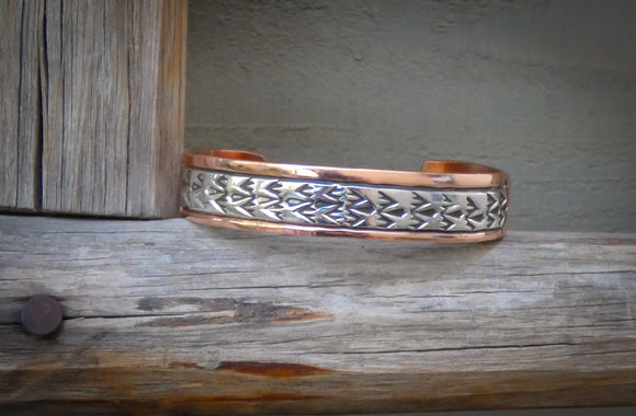 Native American Navajo Sterling Silver Copper Cuff Bracelet