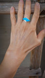 Navajo Turquoise Cobblestone Inlay Silver Band Ring Size 8