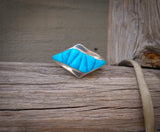 Navajo Turquoise Cobblestone Inlay Silver Band Ring Size 8