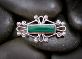 Native American Sterling Silver Navajo Malachite Silver Bar Brooch Pin