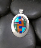 Navajo Silver Spiny Oyster Multi Inlay Women's Pendant