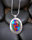 Navajo Silver Spiny Oyster Multi Inlay Women's Pendant