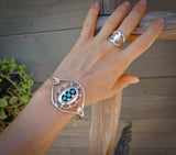 Native American Navajo Silver Turquoise Shadowbox Cuff Bracelet