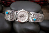 Native American Men's Sterling Silver Turquoise Petroglyph Cave Art Watch