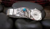 Native American Men's Sterling Silver Turquoise Petroglyph Cave Art Watch