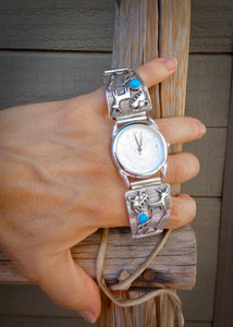 Native American Men's Sterling Silver Turquoise Petroglyph Cave Art Watch