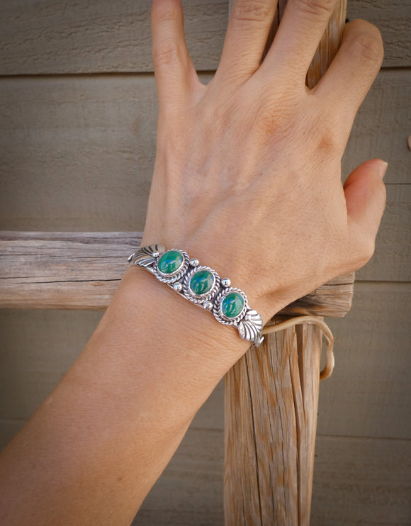 Native American Malachite Sterling Silver Navajo Women's Cuff Bracelet