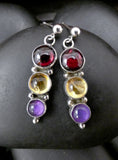 Navajo Native American Garnet Citrine Amethyst 925 Sterling Silver Dangle Earrings