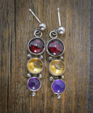 Navajo Native American Garnet Citrine Amethyst 925 Sterling Silver Dangle Earrings