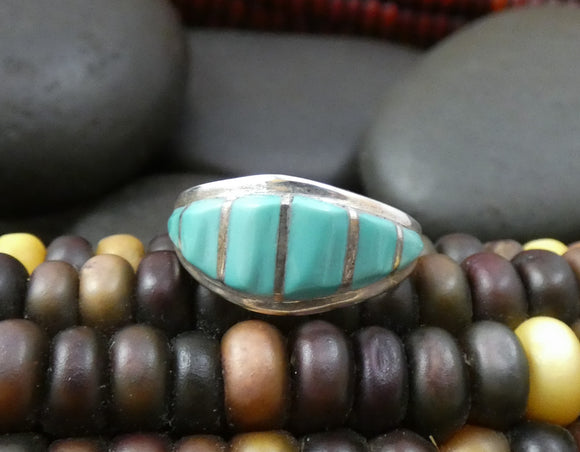 Zuni Native American Turquoise Band Zuni Ring Size 7