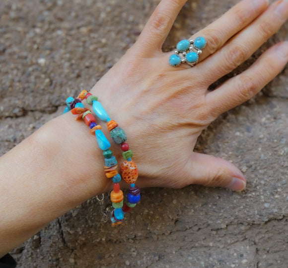 Handmade Native American Navajo Turquoise Multi Stone Bead Bracelet