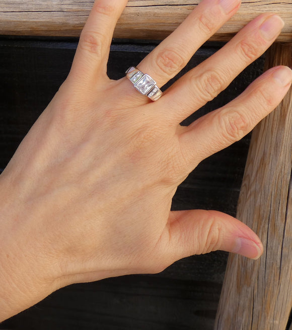 Handmade Sterling Silver Ring with White Champagne Opal Inlay - Size 6.75 Women's Solitaire - Gifted Jewelry