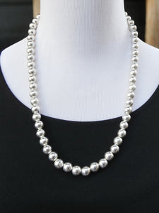 Native Style Sterling Silver Bead Necklace, 23 Inch Navajo Pearl Necklace