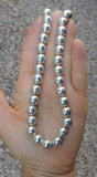 Native Style Sterling Silver Bead Necklace, 24 Inch Navajo Pearl Necklace