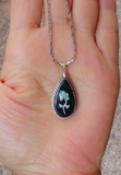 Vintage Zuni Mother of Pearl Onyx Turquoise Flower Silver Pendant