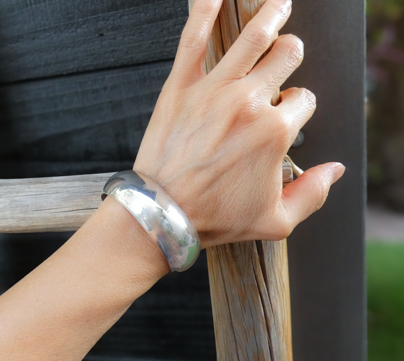 Plain Silver Bracelet, Native American Navajo Sterling Silver Wide Cuff Bracelet