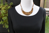 Tiger Eye Necklace, Tiger Eye Bead Bib Necklace, Cleopatra Fringe Necklace