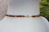 Tiger Eye Necklace, Tiger Eye Bead Bib Necklace, Cleopatra Fringe Necklace