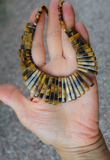 Tiger Eye Necklace, Tiger Eye Bead Bib Necklace, Cleopatra Fringe Necklace