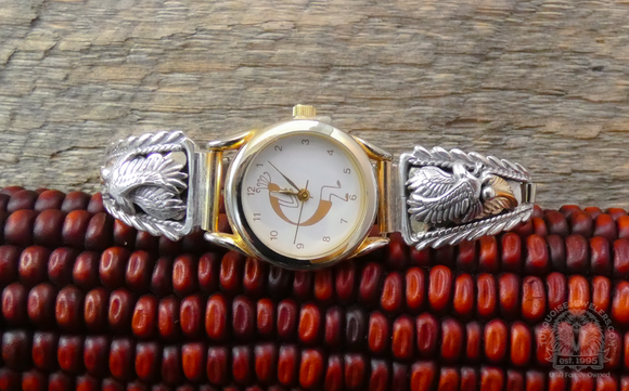 Women's Native American Navajo 12KGF Sterling Silver Eagle In Flight Watch Band