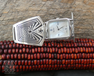 Native American Hopi Sterling Silver Man In The Maze Men's Watch By Puhuheivaya