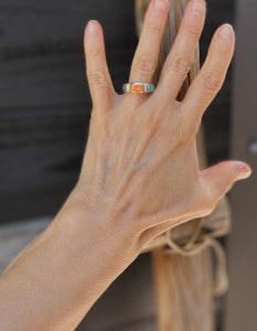Native American Silver Navajo Turquoise Multi Inlay Band Ring Multiple Sizes
