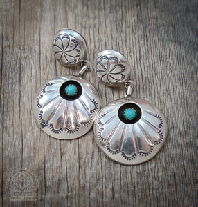 Native American Navajo Sterling Silver Turquoise Shadow Box Post Dangle Earrings