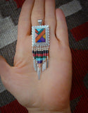 Navajo Sterling Silver Turquoise Lapis Malachite Multi Inlay Fringe Pendant