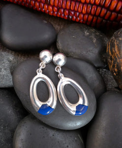 Lapis Earrings, Sterling Silver Lapis Post Dangle Earrings