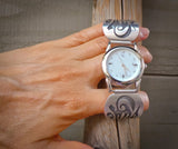 Native American Men's Hopi Sterling Silver Coyote Adjustable Watch Band