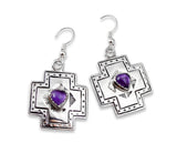 Navajo Native American 925 Sterling Silver Amethyst Heart Cross Dangle Earrings