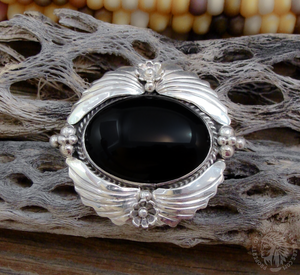 Native American Navajo Black Onyx 925 Sterling Silver Pin Pendant Brooch