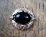 Native American Navajo Black Onyx 925 Sterling Silver Pin Pendant Brooch