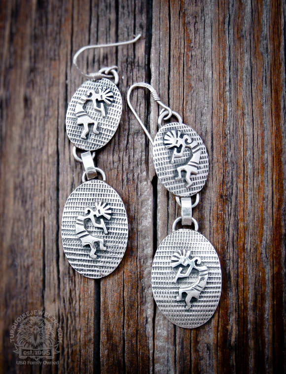 Native American Vintage Navajo Sterling Silver Kokopelli Dangle Earrings