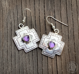 Navajo Native American 925 Sterling Silver Amethyst Heart Cross Dangle Earrings