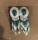 Native American Sterling Silver Malachite Fringe Dangle Earrings