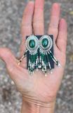 Native American Sterling Silver Malachite Fringe Dangle Earrings