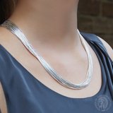 Liquid Silver 20 Strand Layered Necklace Native American 24 Inch