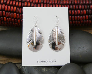 Native American Navajo Sterling Silver Big Feather Dangle Earrings