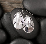 Native American Navajo Sterling Silver Big Feather Dangle Earrings