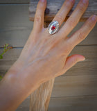 Unique Diamond Cut Sterling Silver Garnet Marquise Ring Size 6 & 6.5