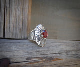 Unique Diamond Cut Sterling Silver Garnet Marquise Ring Size 6 & 6.5