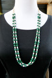 Santo Domingo Long Layered Malachite Clam Shell Bead 2 Strand Necklace