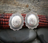 Native American X Large Vintage Navajo Sterling Silver Concho Dangle Earrings