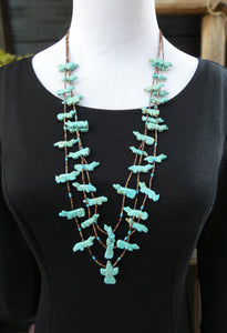 Native American 3 Strand Graduated Zuni Turquoise Fox T-Bird Fetish Necklace