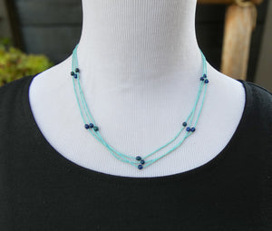 RARE Native American Zuni Turquoise Lapis 3 Strand Heishi Choker Necklace