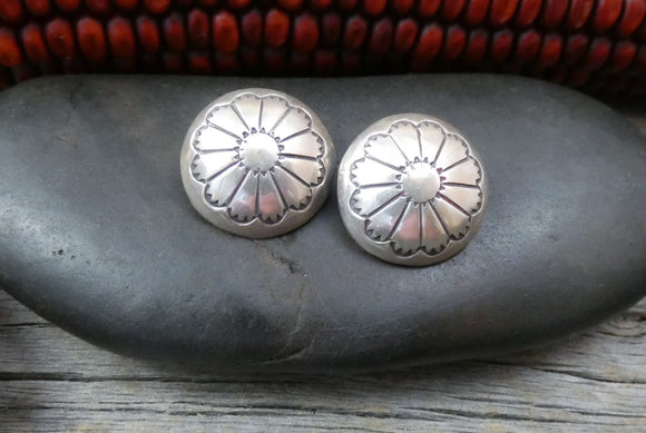 Native American Navajo 925 Sterling Silver Concho Button Dome Clip On Earrings