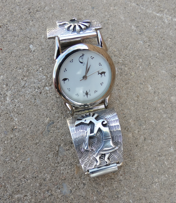 Kokopelli Native American Navajo 925 Sterling Silver Men's Watch Band