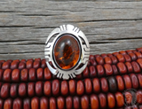 Native American Navajo Sterling Silver Amber Ring Size 6 Vintage