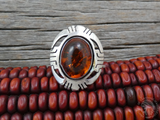 Native American Navajo Sterling Silver Amber Ring Size 6 Vintage